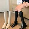 Botas Elegantes de Cano Alto Slimming com Salto Médio Grosso Quadrado, Botas Slimming de Cano Alto para Mulheres Baixinhas, Botas de Cano Alto para Outono e Inverno
