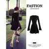 Vestido de punto negro de manga larga para mujer, adecuado para figuras petite a principios de otoño, como capa base o falda corta, estilo coreano para otoño