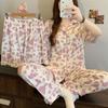 Pijama feminino de tecido amassado com estampa fofa de laticínios para o verão, cardigã de manga curta de alto valor, conjunto de três peças, roupas de casa, atacado