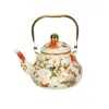 Olla de Esmalte Tetera de Esmalte Asa Dorada Olla con Forma de Pera Tetera de Agua Fría Tetera de Cerámica con Flores Retro Taza de Agua Tetera de Recuerdo