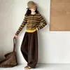 Conjunto de cárdigan para niña, nueva colección primavera/otoño 2026, suéter de manga larga a rayas y cárdigan casual, conjunto de dos piezas para niños mayores