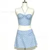 4 Colores Estilo Nuevo Deseo Puro Chica Dulce Francesa Estampado de Lunares Cuello Halter Corte Ajustado Chica Picante Conjunto de Tres Piezas Traje de Baño