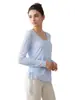 Weiman Hilo de Bambú Cuello en V Ropa de Yoga Manga Larga Cubre todo Secado Rápido Ajuste Lateral con Cordón Camiseta Deportiva Fitness Running para Mujer