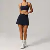 Conjunto deportivo para mujer estilo lulu, outfit de fitness transpirable y de secado rápido, sujetador deportivo con soporte y absorción de impactos, falda de tenis de cintura alta, conjunto de dos piezas