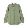 Estilo OlivoLino Estilo Old Money Camisa Relajada de Manga Larga para Mujer Verde Claro 2026 Nueva Llegada