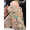 Pantalones Cortos de Punto Estilo Graffiti para Hombre, Verano Finos de Marca de Moda con Estampado de Letras, Pantalones Cortos de Cinco Puntos Retro para Vacaciones en la Playa