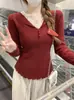 Andy Terciopelo Encaje Falso Dos Piezas Tejido Mujer Otoño Invierno Solapa Adelgazante Manga Larga Top Básico ins