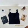 Camisola de algodón con hilo de botones estilo occidental, nueva de primavera y verano, con copa fija, almohadilla para el pecho, ropa interior adelgazante de tirante fino, camiseta básica