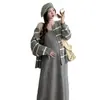 Conjunto de Vestido de Primavera para Maternidad en Stock, Tallas Grandes Moda Tendencia Mamá Nuevo Estilo Cárdigan de Punto Rayado Conjunto de Dos Piezas