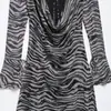 Ropa de mujer de comercio exterior transfronterizo europeo y americano ZA, vestido de malla de seda con estampado animal sexy de manga larga sin espalda, superventas de AliExpress