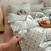 Juego de ropa de cama de cuatro piezas estilo coreano INS con lunares, borde de volantes de algodón puro, juego de tres piezas de doble capa de gasa de algodón para dormitorio de estudiante, Clase A
