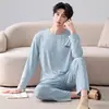 Pijama para hombre, algodón puro, primavera y otoño, manga larga y pantalón largo, nuevo conjunto de ropa para el hogar para hombre, simple y casual, se puede usar afuera