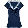 Top corto sexy y elegante con escote en V de encaje al por mayor 2026 camiseta de manga corta para mujer color azul marino de verano