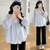 Ropa de Maternidad 2026 Primavera Nuevo Estilo Puro Deseo Falso Dos Piezas Camisa Dulce con Volantes Cubre Vientre Camiseta Babydoll de Maternidad