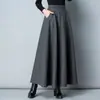 Falda de Lana A-line Lisa Otoño/Invierno 2026, Cintura Alta, Longitud Media, Tallas Grandes, Falda Larga, Falda Evasé