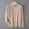 Cardigan de Lã Pura Aveludada Baicai Masculino Gola Alta Zíper Tricô Jaqueta Outono e Inverno Engrossado Trançado Malha de Luxo Leve