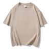 Camiseta de algodón de cuello redondo y manga corta con hombros caídos de 240 g, nueva versión coreana de verano de color sólido suelto, ropa exterior de media manga, manga corta