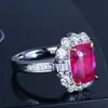 Anillo de Diamante Cuadrado Rojo Paloma Princesa Nuevo Transfronterizo AliExpress Anillo Suelto de Compromiso de Lujo Europeo y Americano para Mujeres r5715