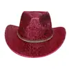Chapéu de Cowboy Ocidental com Lantejoulas Novo Europeu e Americano Chapéu de Coco para Palco Festa Homens e Mulheres Aba Larga Chapéu de Jazz Dourado Prata Tendência