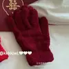 Luvas de Tricô de Pelúcia para Mulheres, Luvas de Inverno Fofas com Laço, Luvas Estudantis, Luvas Femininas com Dedos Anticongelantes para Ciclismo Quentes