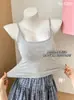 Top Feminino Versátil Alça Cruzada nas Costas Decote Quadrado Algodão Penteado RC Anti-Caimento Controle Lateral dos Seios com Bojo