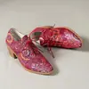 Coleção Outono 2026: Sapatos de Salto Alto Femininos com Cadarço, Transfronteiriços, Tamanho Grande, Salto Grosso, Bico Fino Profissional Estampados para Exportação