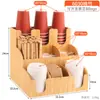 Portavasos para Cafetería y Tienda de Té con Leche, Suministros Comerciales para Bar, Caja de Almacenamiento para Servilletas de Papel y Popotes, Portavasos de Papel Desechable, Dispensador de Vasos