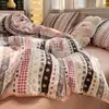 Juego de ropa de cama de cuatro piezas Clase A estilo Fair Isle con bordes festoneados, funda de edredón de algodón puro, sábana bajera, funda de edredón para estudiante, juego de tres piezas 4