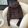 Jaqueta Feminina Outono Inverno Curta Solta com Capuz, Manga Tricô Patchwork, Enchimento de Algodão, Zíper, Espessada, Pelo Sintético