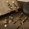 Pendientes Largos Estilo Étnico Retro Amber Streamer Piedra Natural Pendientes de Diseño Nicho Colección de Pendientes Pendientes Coloridos