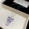 Set de Collar con Gancho para Oreja y Borla de Gota de Agua y Mariposa de Circonita Super Brillante, Cadena para Clavícula Moderna y Versátil, Joyería de Lujo Ligero y de Alta Gama