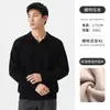 Suéter tipo polo estilo old money para hombre, tejido de gofre, manga larga, casual, versátil