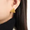Pendientes de diseño sencillo personalizados, con cuentas redondas geométricas europeas y americanas, con costuras gráficas, chapados en acero de titanio y oro de 18 quilates.
