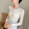 Camiseta Básica de Cachemir para Otoño e Invierno para Mujer, Ropa Interior Blanca Ajustada, Cuello Redondo a la Moda, Nueva Camiseta Básica de Manga Larga para Mujer, Suéter