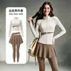 Conjunto de Yoga Feminino Cardigã de Manga Longa com Furo para o Polegar Saia Evasê Calça Modeladora Abdominal Roupas para Exercícios Pilates Treinamento