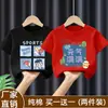 Camiseta moderna de manga corta estampada para niños pequeños, holgada y versátil, top de algodón puro con cuello redondo y diseño de dibujos animados estilo coreano