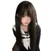 Peruca Longa Lisa Preta Peruca Lolita Cabelo Longo Liso para Meninas com Cabelo Longo, Franja Desfiada Rejuvenescedora, Cabelo Liso de 70cm