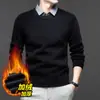 Popular Suéter Falso de Dos Piezas para Hombre de Comercio Exterior, Top Grueso con Cuello de Camisa Forrado de Polar, Suéter Básico de Punto para Hombre de Papá