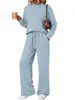 Conjunto de top de cuello redondo de manga larga para mujer, superventas transfronterizo para otoño e invierno, y pantalones de pierna ancha con cordón y bolsillos, ropa casual holgada
