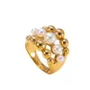 Anillo de acero inoxidable más vendido transfronterizo, anillo de perla fundida simple y elegante, anillo redondo geométrico, joyería de acero de titanio