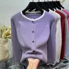Designed Color-Blocked Sequined Round Neck Long-Sleeved Knitted Cardigan Jacket for Women, Sweater with Thick Bottoming Shirt for Women