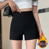 Shorts leggings femininos elásticos e justos para outono e inverno, forrados com fleece e espessados, adequados para usar como peça externa, hot pants que abraçam o quadril, cintura alta, shorts boot de corte A emagrecedor, modernos