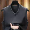 Colete Tricotado Masculino Lã Misturada Colete Tricotado Cor Sólida Alta Qualidade Gola V Outono Inverno Quente Rápido Venda Espessado