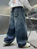 Jeans de Pierna Ancha Sueltos de Otoño para Niños Diseño Patchwork Sentido de la Moda Marca de Tendencia Pantalones Largos Moda Infantil Tallas Mediana y Grande Pantalones Casuales Ropa de Otoño