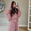 Conjunto de Roupa para Celebridade da Internet Feminina Moda Transfronteiriça Europeia e Americana Novo Suéter com Capuz e Zíper Calça de Perna Larga Conjunto de Duas Peças