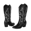 Botas altas de cuero para mujer estilo calcetín otoño e invierno transfronterizas talla grande botas vaqueras punta redonda versátiles comercio exterior botas de tacón alto para mujer tacón cuadrado