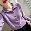 Cárdigan de Punto con Solapa Ropa Exterior para Mujer 2026 Otoño Nuevo Estilo Manga Larga Holgado Versátil Tejido Suéter Top Elegante
