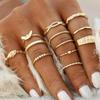 Conjunto de 12 peças de anel de junta curvado variedade de método de uso anel de junta feminina pilha de linha com anel de dedo atacado