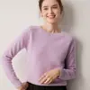 Suéter de Punto Grueso 100% Cachemir Otoño Invierno para Mujer Hombro de Silla Cuello Redondo Capa Base Pulóver de Punto Top Versátil