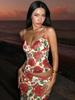 Amazon 2026 Verão Nova Moda Estampa Floral Decote V Slim Fit Bodycon Vestido Longo Conjunto para Mulheres